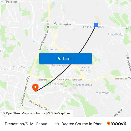 Prenestina/S. M. Capua Vetere to Degree Course In Pharmacy map