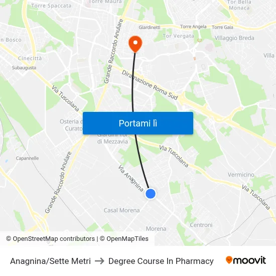 Anagnina/Sette Metri to Degree Course In Pharmacy map