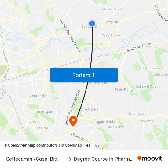 Settecamini/Casal Bianco to Degree Course In Pharmacy map