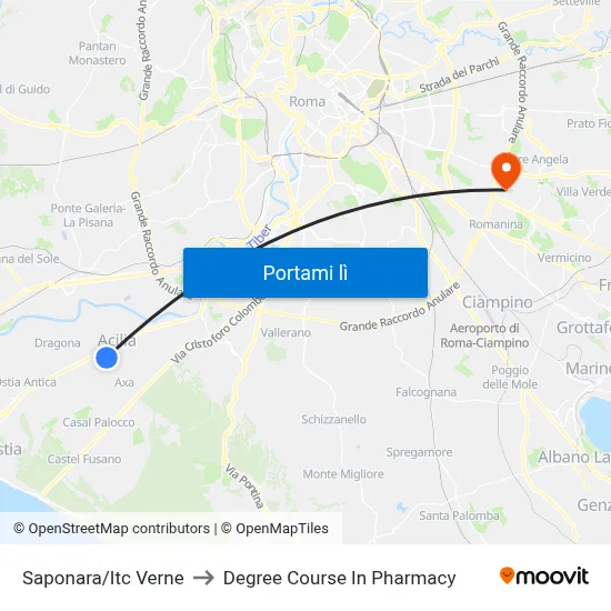 Saponara/Itc Verne to Degree Course In Pharmacy map