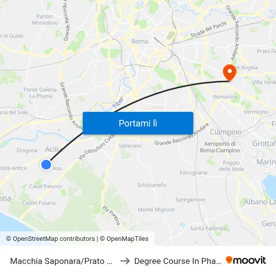 Macchia Saponara/Prato Cornelio to Degree Course In Pharmacy map