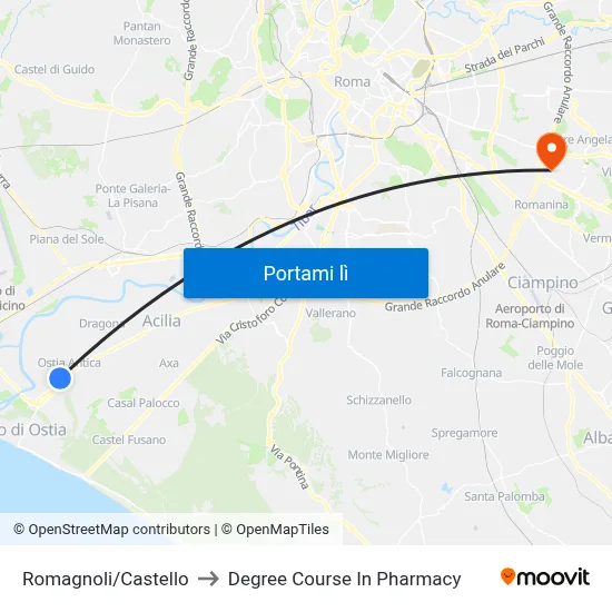 Romagnoli/Castello to Degree Course In Pharmacy map