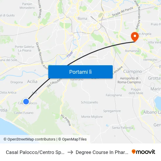 Casal Palocco/Centro Sportivo to Degree Course In Pharmacy map