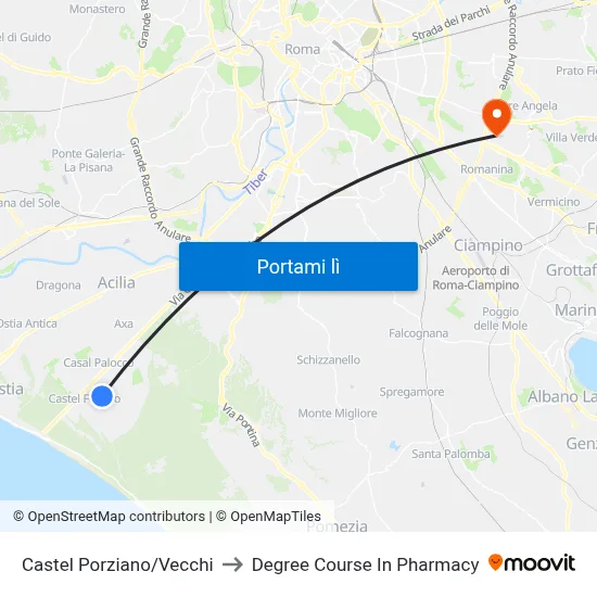 Castel Porziano/Vecchi to Degree Course In Pharmacy map