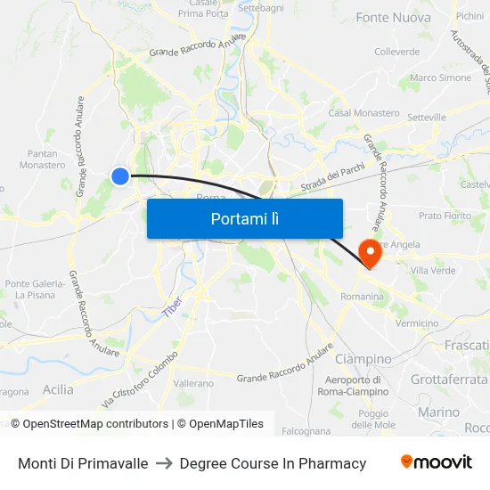 Monti Di Primavalle to Degree Course In Pharmacy map
