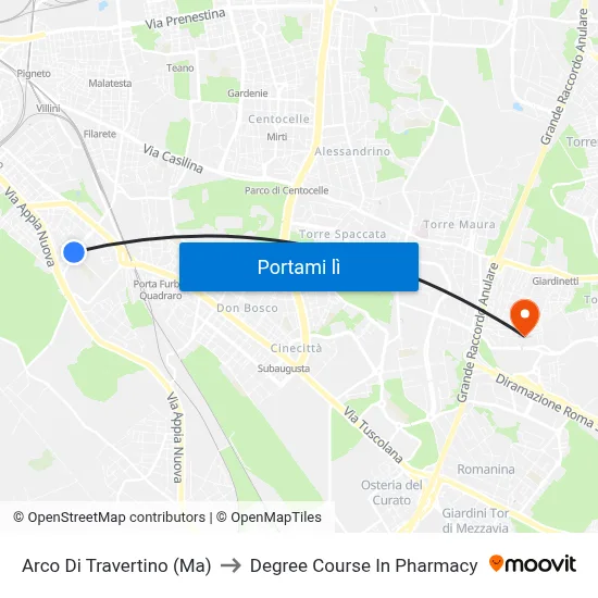 Arco Di Travertino (Ma) to Degree Course In Pharmacy map