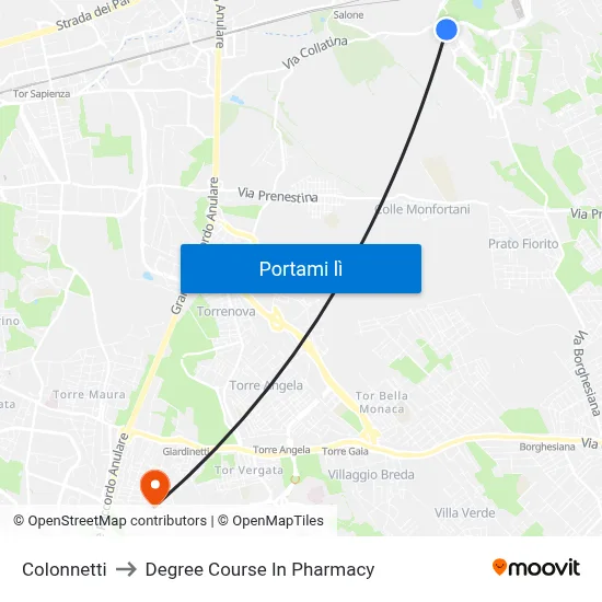 Colonnetti to Degree Course In Pharmacy map