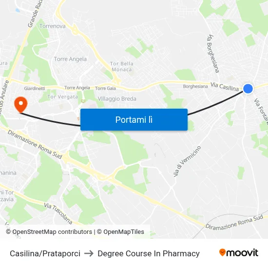 Casilina/Prataporci to Degree Course In Pharmacy map