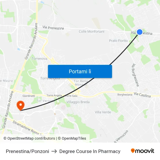 Prenestina/Ponzoni to Degree Course In Pharmacy map