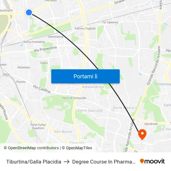 Tiburtina/Galla Placidia to Degree Course In Pharmacy map