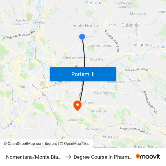 Nomentana/Monte Bianco to Degree Course In Pharmacy map