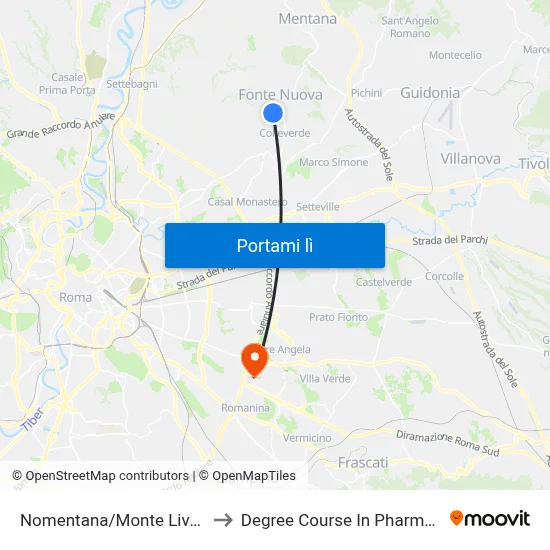 Nomentana/Monte Livata to Degree Course In Pharmacy map