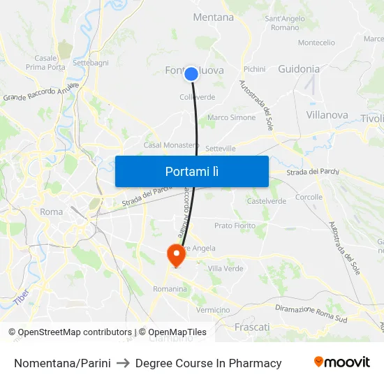 Nomentana/Parini to Degree Course In Pharmacy map