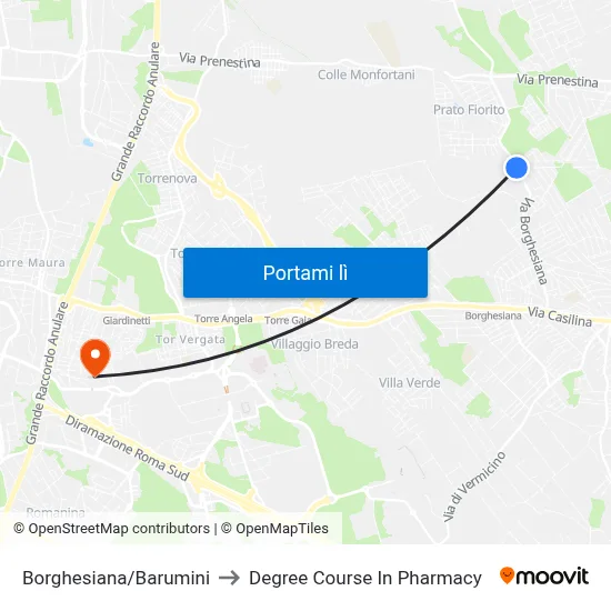Borghesiana/Barumini to Degree Course In Pharmacy map