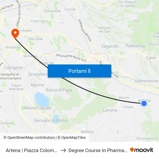 Artena | Piazza Colombo to Degree Course In Pharmacy map