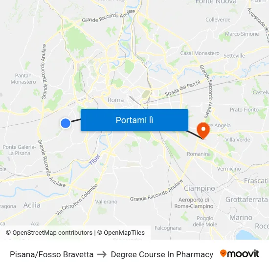 Pisana/Fosso Bravetta to Degree Course In Pharmacy map