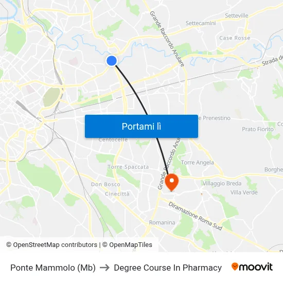 Ponte Mammolo (Mb) to Degree Course In Pharmacy map