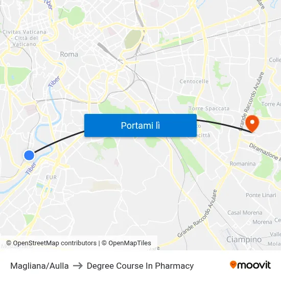 Magliana/Aulla to Degree Course In Pharmacy map
