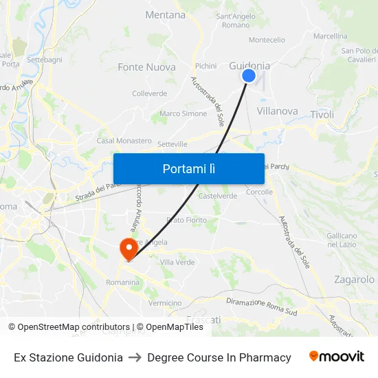 Ex Stazione Guidonia to Degree Course In Pharmacy map