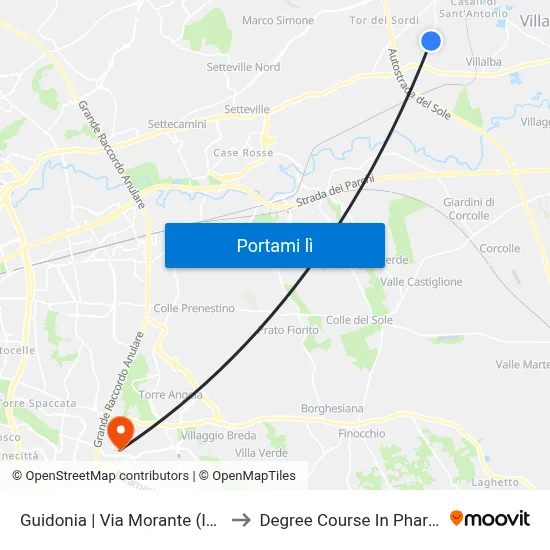 Guidonia | Via Morante (Istituti) to Degree Course In Pharmacy map