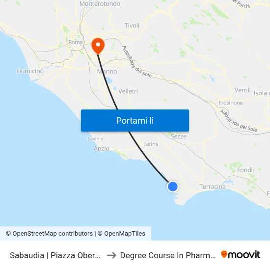 Sabaudia | Piazza Oberdan to Degree Course In Pharmacy map