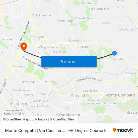 Monte Compatri | Via Casilina Via Dei Lavoratori to Degree Course In Pharmacy map