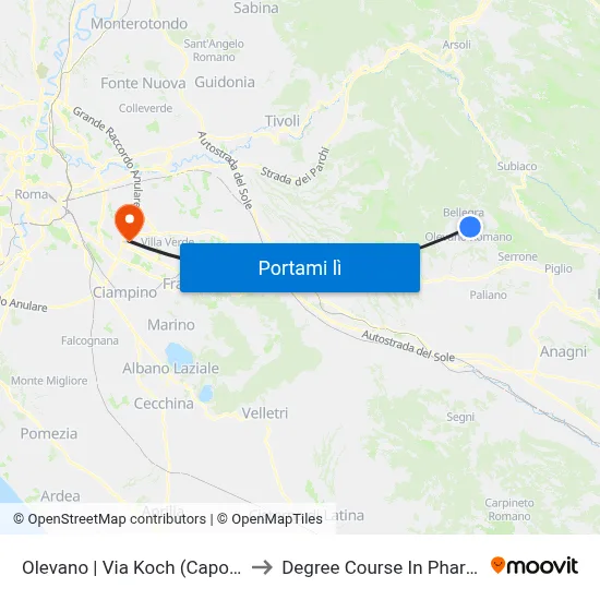 Olevano | Via Koch (Capolinea) to Degree Course In Pharmacy map