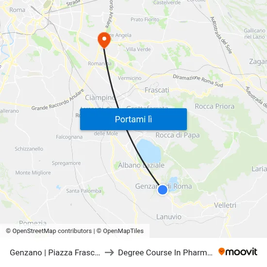 Genzano | Piazza Frasconi to Degree Course In Pharmacy map