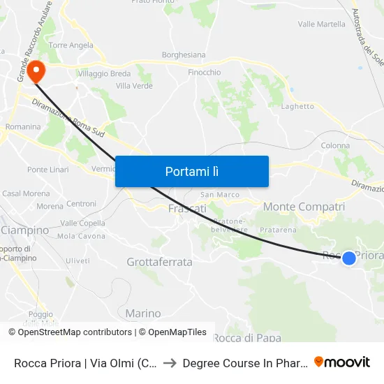 Rocca Priora | Via Olmi (Chiesa) to Degree Course In Pharmacy map