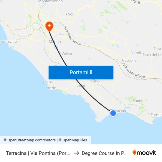 Terracina | Via Pontina (Porto Badino) to Degree Course In Pharmacy map