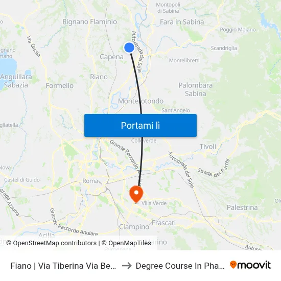 Fiano | Via Tiberina Via Belvedere to Degree Course In Pharmacy map