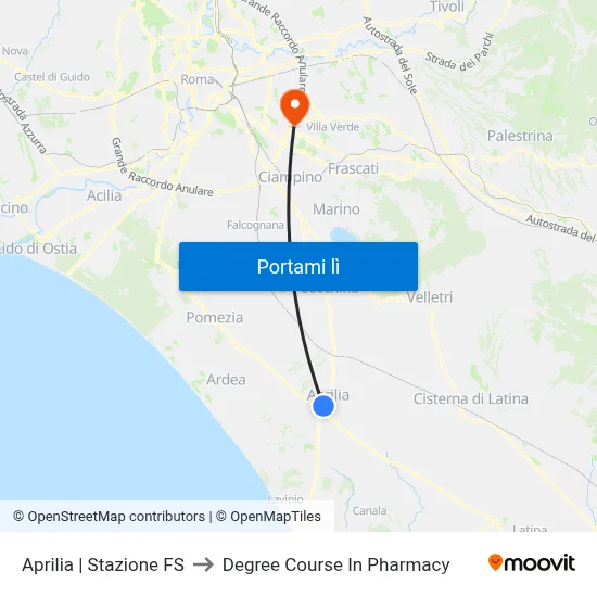 Aprilia | Stazione FS to Degree Course In Pharmacy map
