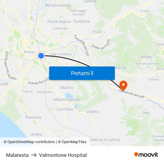 Malatesta to Valmontone Hospital map