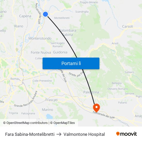 Fara Sabina-Montelibretti to Valmontone Hospital map