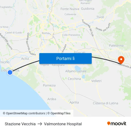 Stazione Vecchia to Valmontone Hospital map