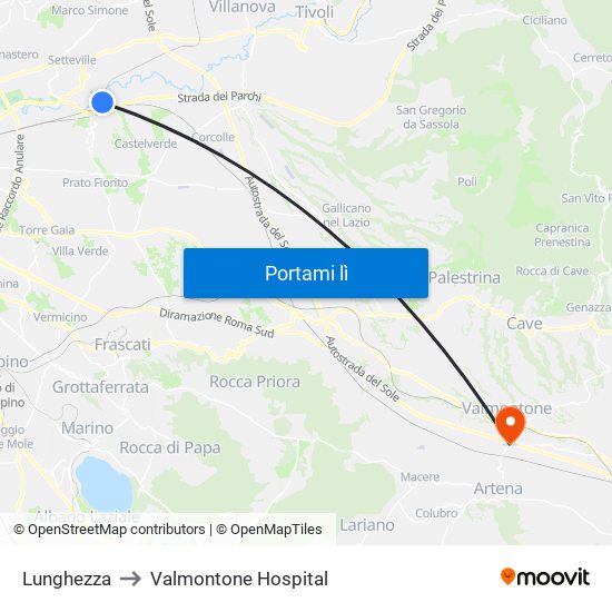 Lunghezza to Valmontone Hospital map