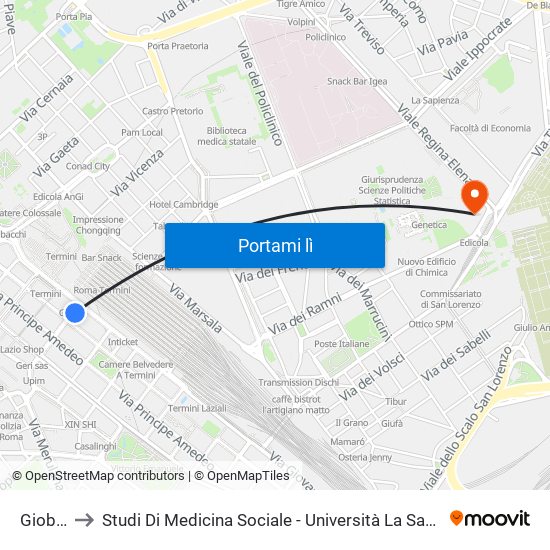 Gioberti to Studi Di Medicina Sociale - Università La Sapienza Di Roma map