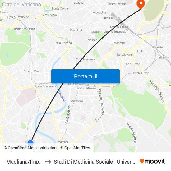 Magliana/Impruneta (Fl1) to Studi Di Medicina Sociale - Università La Sapienza Di Roma map