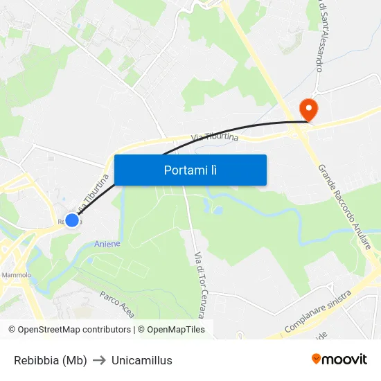 Rebibbia (Mb) to Unicamillus map