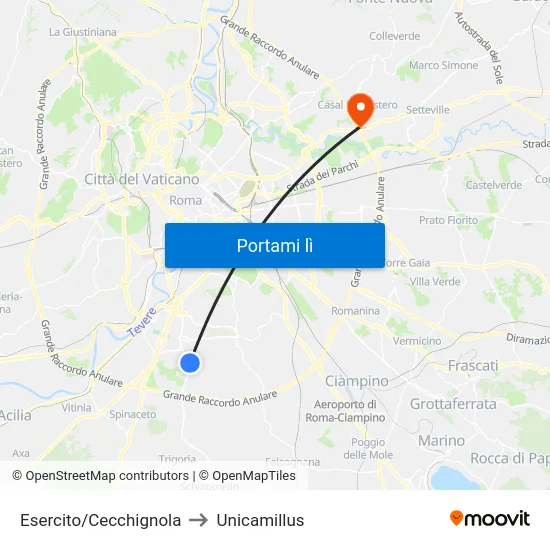 Esercito/Cecchignola to Unicamillus map