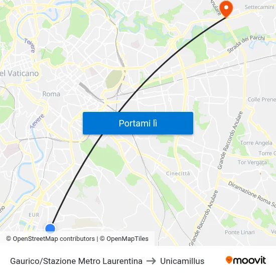 Gaurico/Stazione Metro Laurentina to Unicamillus map