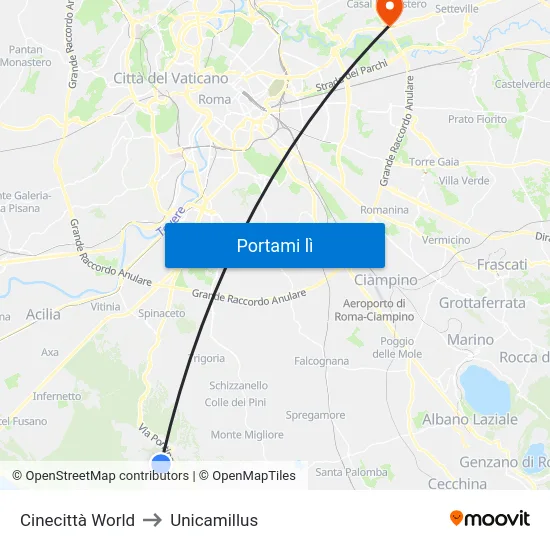 Cinecittà World to Unicamillus map