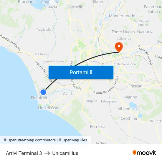 Arrivi Terminal 3 to Unicamillus map