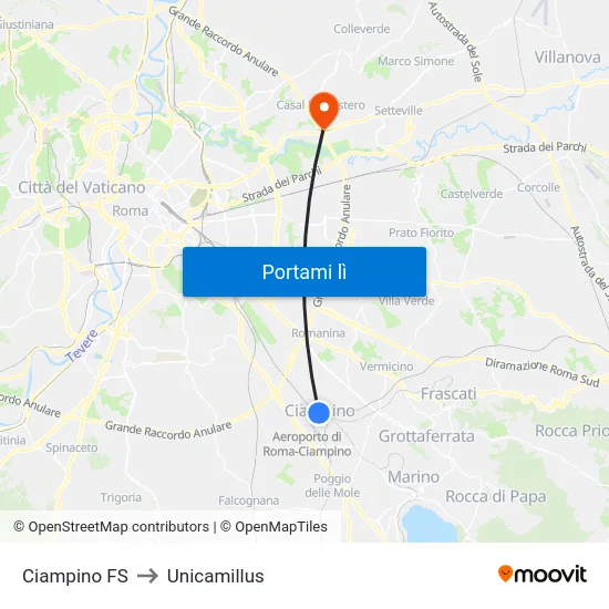 Ciampino FS to Unicamillus map