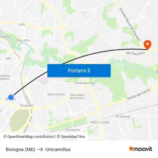 Bologna (Mb) to Unicamillus map