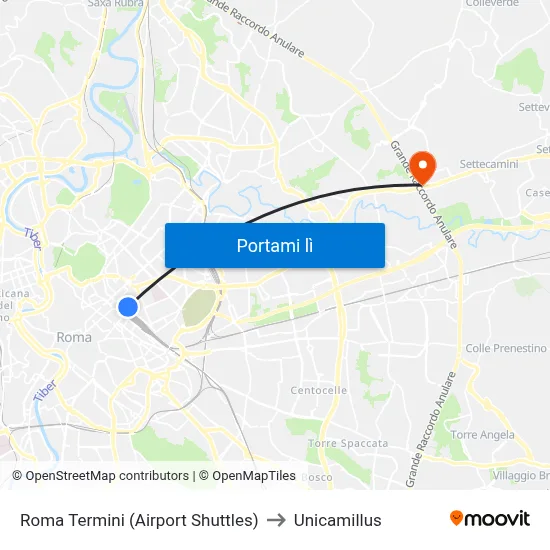 Roma Termini (Airport Shuttles) to Unicamillus map