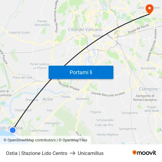 Ostia | Stazione Lido Centro to Unicamillus map
