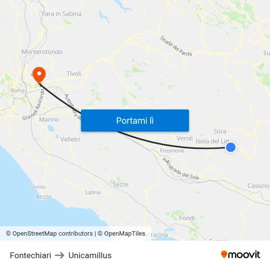 Fontechiari to Unicamillus map