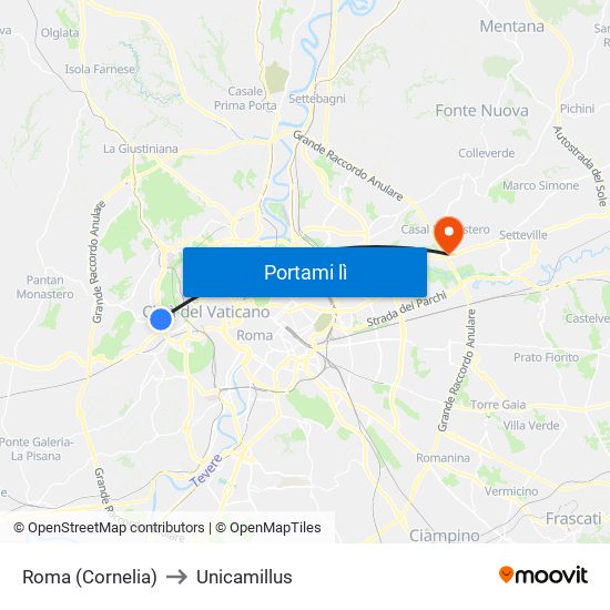 Roma (Cornelia) to Unicamillus map