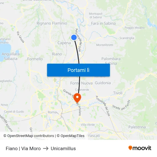 Fiano | Via Moro to Unicamillus map